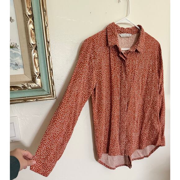 Keren Hart M orange soft rayon top long sleeve polka dot comfortable blouse - Picture 4 of 6